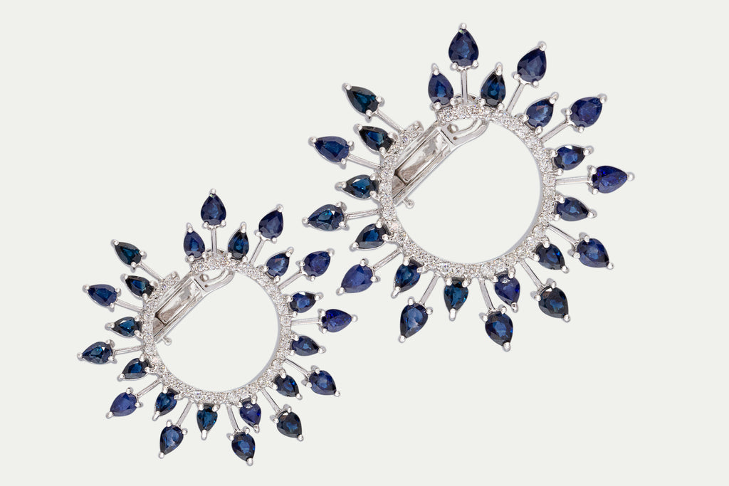 Classic Blue Sapphire and Diamond Earrings in White Gold