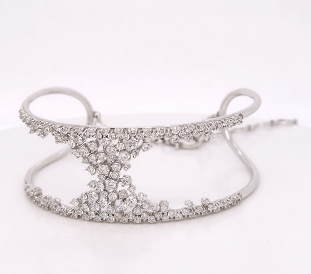 Womens Diamond Bangle Bracelet 18K White Gold 8.53 ct 6.75 inch