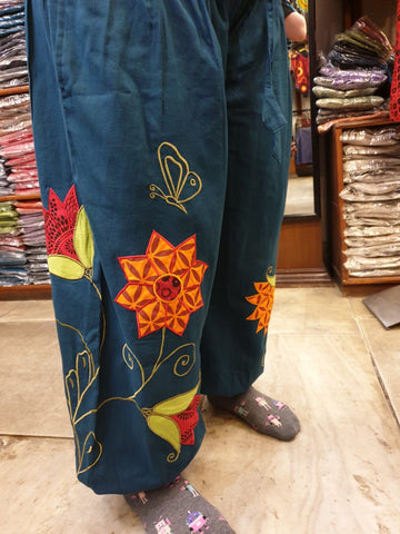 Sample of Butterfly Trousers being worn on a visit to our Nepalese tailor.