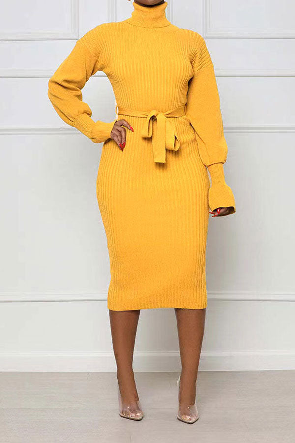 Solid Color Classic Midi Dress With Belt – LovelyCoral