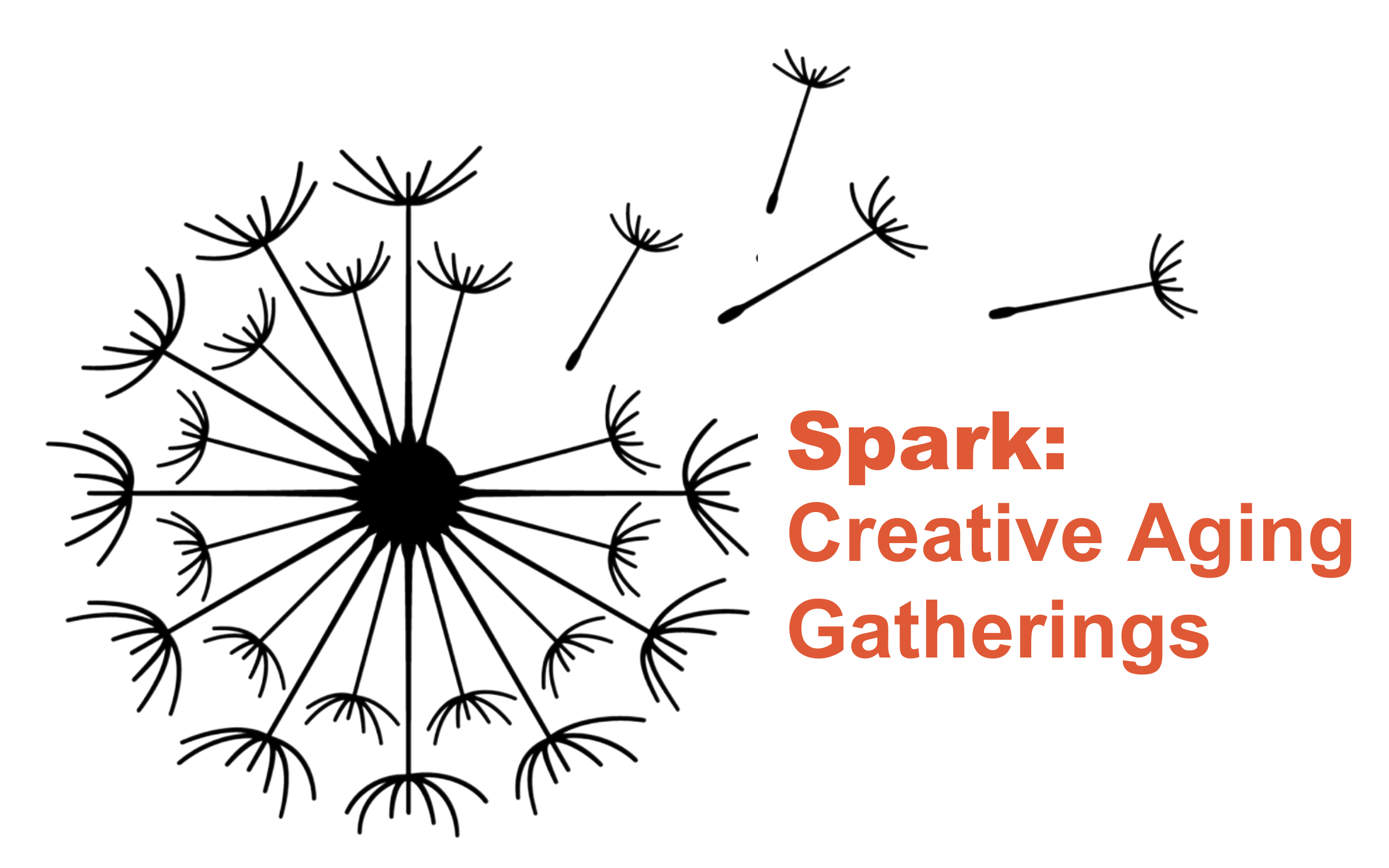 black dandelion on white background Spark: Creative Aging Gatherings