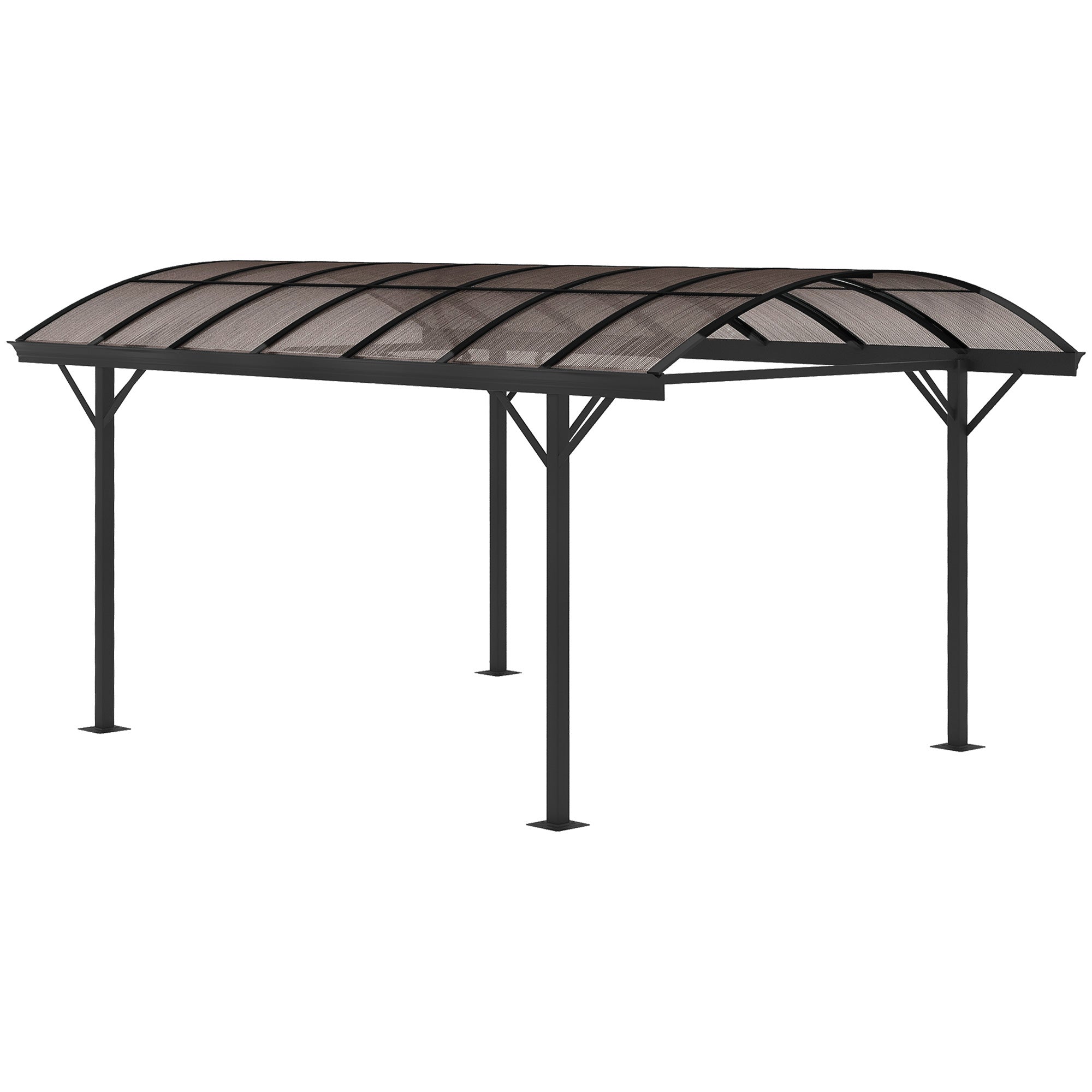 5 x 3(m) Hardtop Carport Aluminium Gazebo Pavilion Garden Shelter Pergola with Polycarbonate Roof, Brown - Bedzy product image