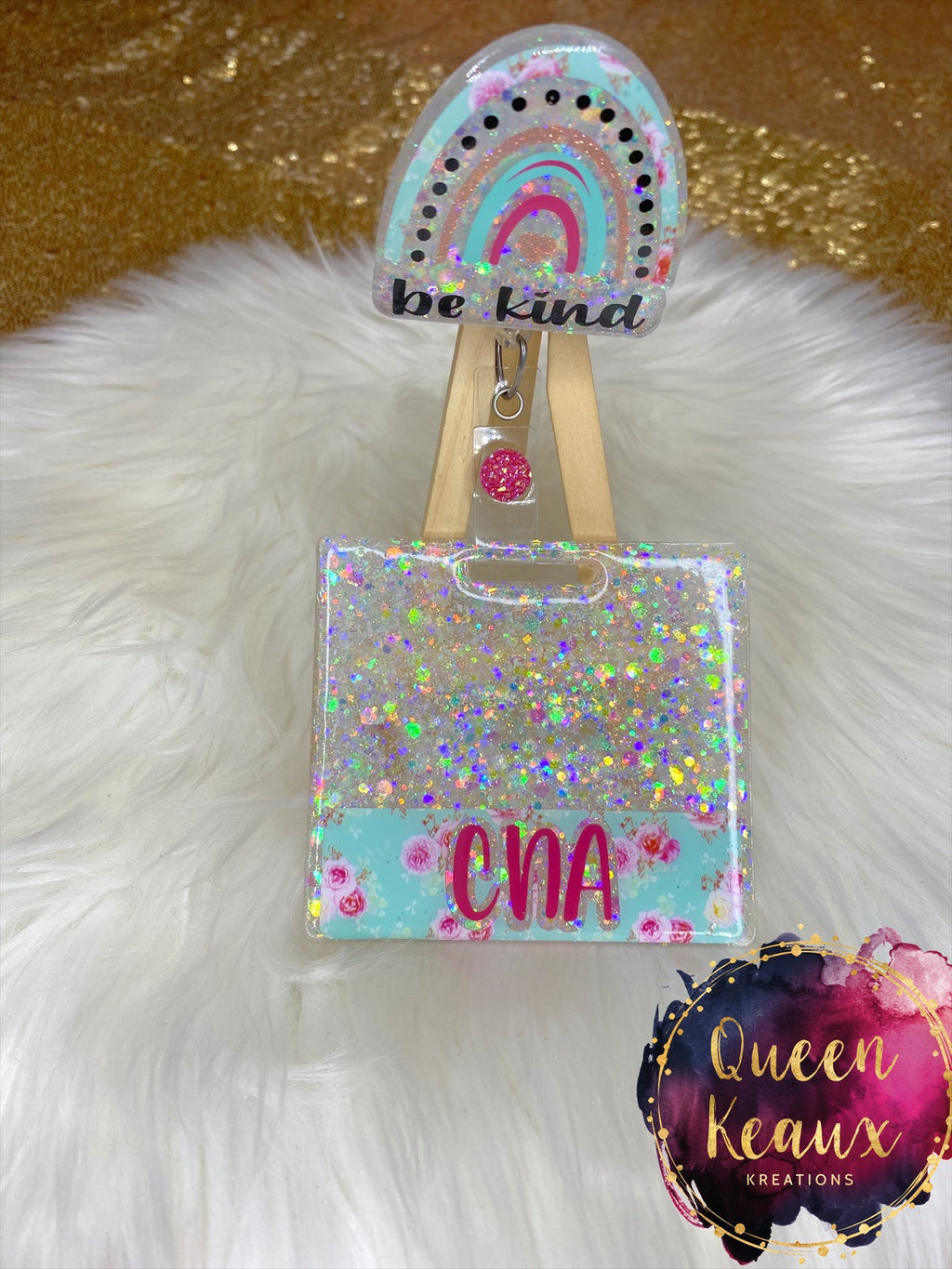 Mint Floral Rainbow Badge Reel – Queen Keaux