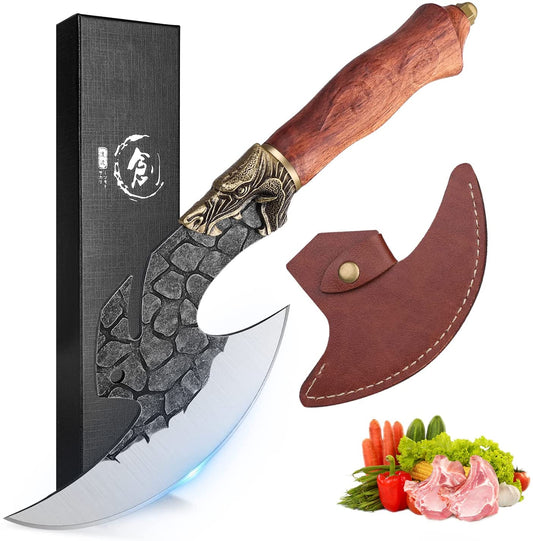 Huusk Upgraded Knives, Viking Knife with Sheath Hand Forged Butcher Knife  for Meat Cutting Japanese Chef Knife Meat Cleaver Japan Knife for Kitchen