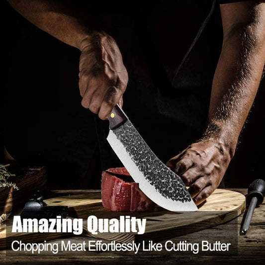 Huusk Butcher Knives for Meat Cutting, Hand Forged Meat Cleaver Knife Full  Tang Kitchen Knife High Carbon Steel Chef Knives Heavy Duty Butcher Knife