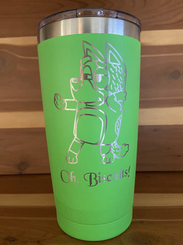 Bluey, Green Insulated Mug, Tumbler, custom, laser engraved, personalized