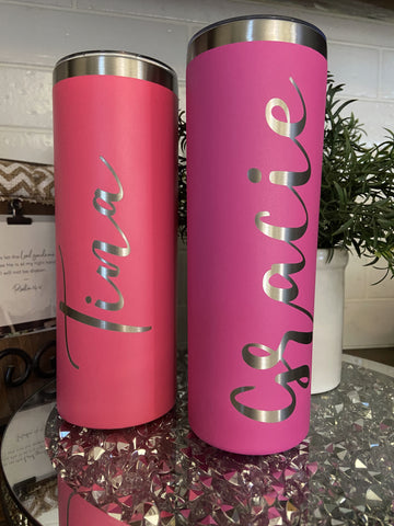 Hot Pink and Pink Tumblers, custom, laser engraved, personalized