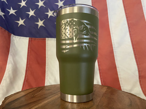 American Flag with Eagle on Army Green Insulated Cup
