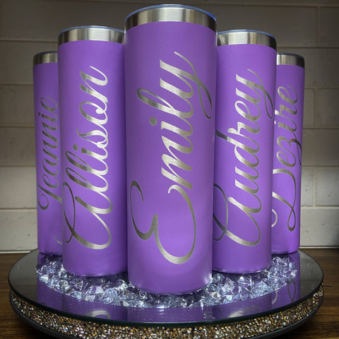 Purple Tumblers, laser engraved personalized