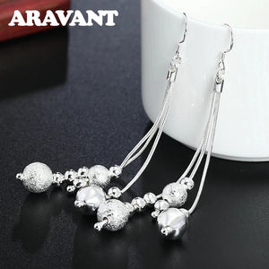 Aravant 925 Silver Bead Long Drop Earrings For Women Jewelry Christmas Gifts - The Boujie Shop
