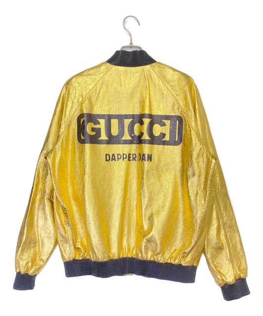 Gucci Dapper Dan Leather Jacket Bomber GG Gold Sz S