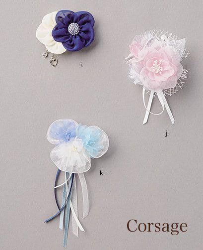 Corsage i.【11-8501-619　紺】\4,400（税込）j.【31-8505-701　ピンク】 \2,530（税込）k.【31-8502-849　ブルー】\3,300（税込）