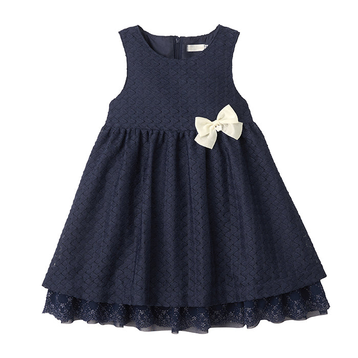 Navy blue sleeveless dress on a white ribbon