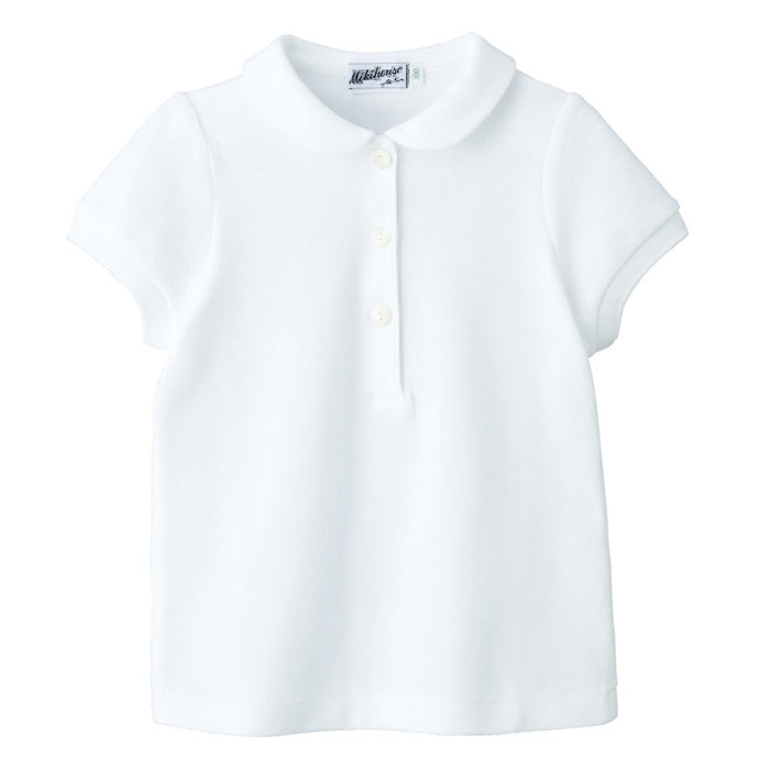 Short -sleeved polo shirt of Kanoko material (round collar)