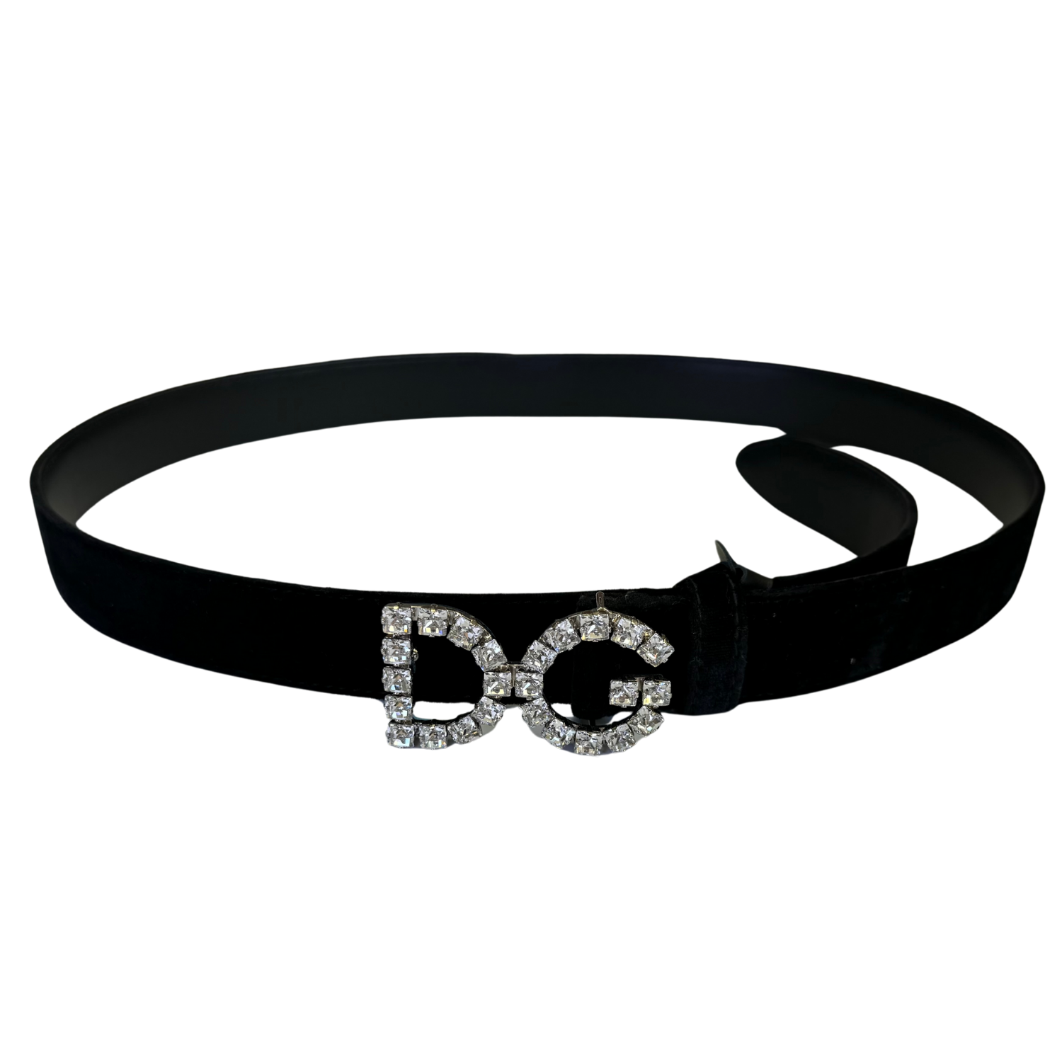 Dolce & Gabbana Velvet Belt with Crystal Buckle 100cm