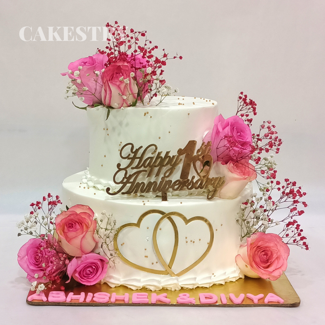 Chocolate Frosting Two Tier Cake With Fresh Flowers (Eggless) - Ovenfresh