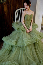 Load image into Gallery viewer, Green tulle long A line prom dress green evening dress C2035

