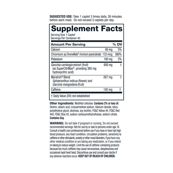 Supplement facts panel of Metabolife ultra