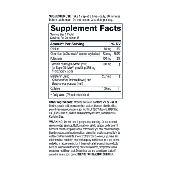 Image of supplement facts panel of Metabolife Ultra