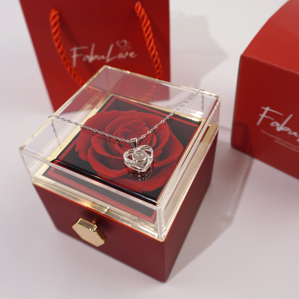 Rotating Eternal Rose Box With Necklace & Real Rose FabuLove