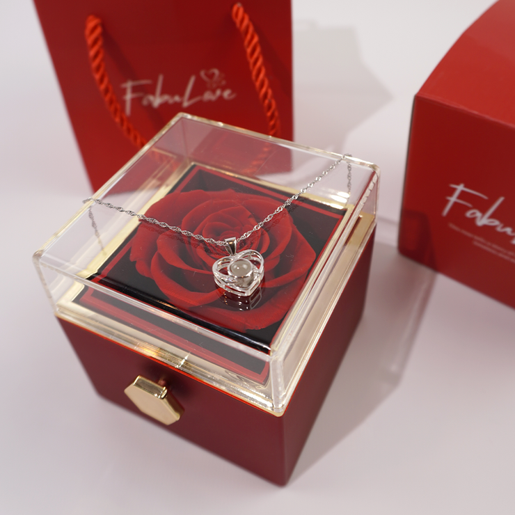 Rotating Eternal Rose Box With Necklace And Real Rose Fabulove