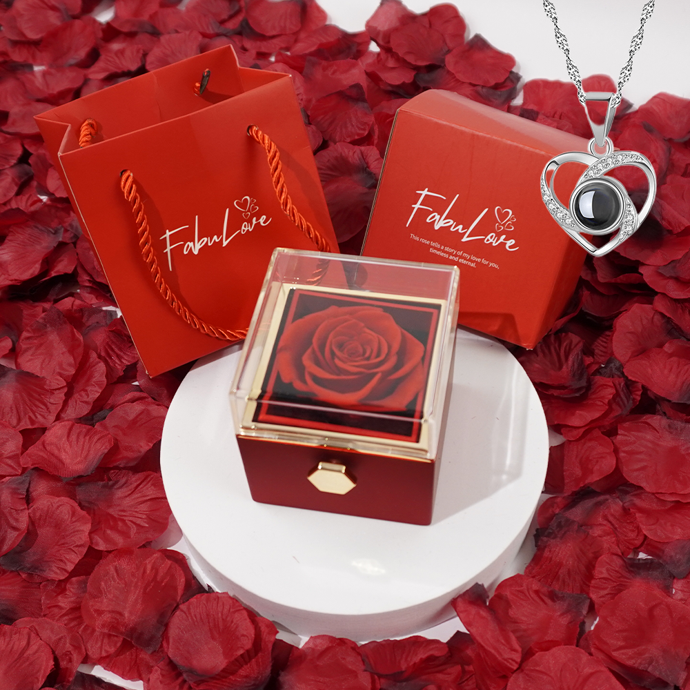 Rotating Eternal Rose Box - With Necklace & Real Rose – FabuLove