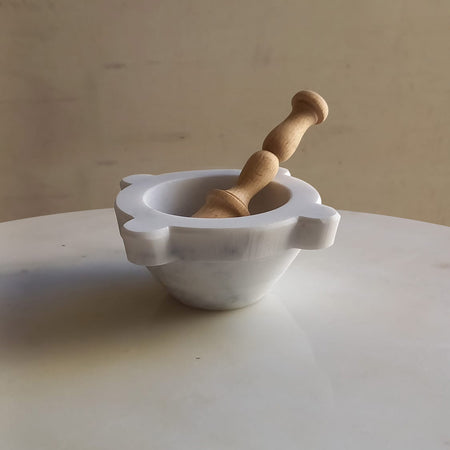 Carrara Marble Mortar with Beech Tree Pestle - Ø 24cm - Se Ghe Pensu