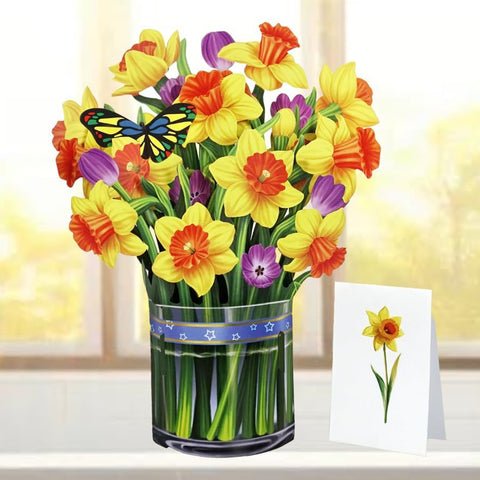 Meaning of Flower Vase 3D Pop-up Card with Tulips and Daffodils