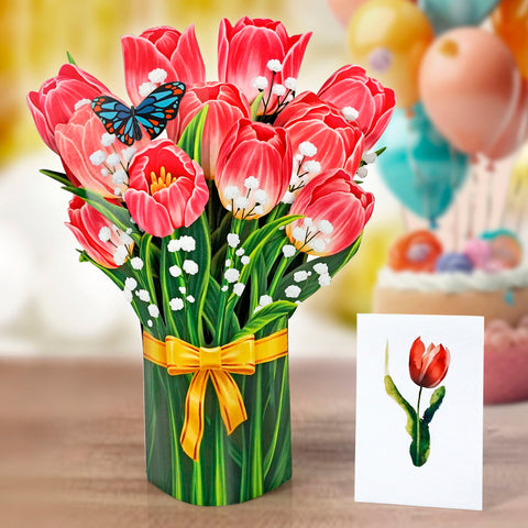 Meaning of Flower Vase 3D Pop-up Card with Tulips and Daffodils