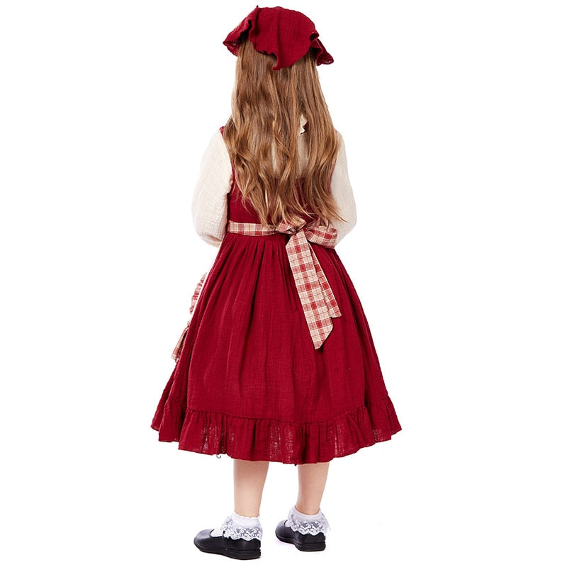 Carnival Halloween Girl Little Red Riding Hood Costume Deluxe Lolita Prairie Girl Outfit Cosplay Purim Fancy Party Dress