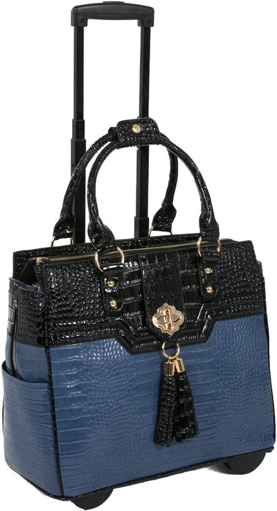 THE TIMELESS Black Alligator Rolling iPad, Tablet or Laptop Tote Carryall  Bag