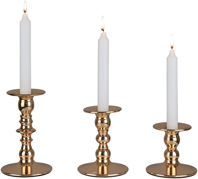 Candlestick Holders Taper Candle Holders, Brass Gold Candlestick Holder Set  3 Pcs Candle Stick Holders kit Decorative Candlestick Stand for Wedding  Party Dinning (Brass Gold) 