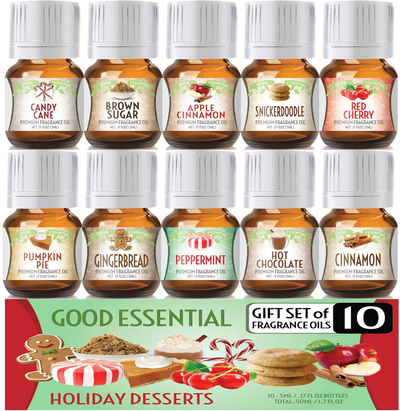 Christmas Set of 6 Premium Grade Fragrance Oils - Christmas Wreath, Mistletoe, Candy Cane, Gingerbread, Cinnamon, and Cranberry