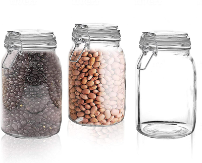 Set of 3 Glass Jar with Lid (1 Liter), Airtight Glass Storage Container  for Food, Flour, Pasta, Coffee, Candy, Dog Treats, Snacks, Glass  Organization Canisters for Home & Kitchen