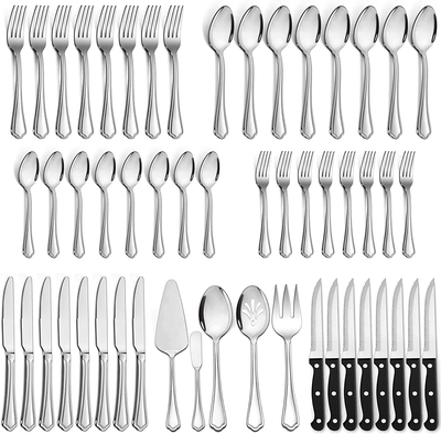 53-piece Silverware Set Service For 8 With Steak Knives And Serving  Utensils, Forks And Spoons Silverware Set, Stainless Steel Flatware Cutlery  Set, E