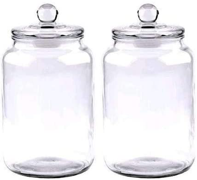 PARNOO 2 PC 1 Gallon 128 oz Clear Glass Storage Jar with Lids - Airtight Food Jars - Glass Kitchen Containers for Pantry, Countertop
