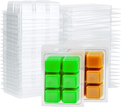 50 Packs Wax Melt Clamshells Molds,Wax Melt Containers,6 Cavity Clear  Plastic Cube Tray for Wickless Wax Melt Candles