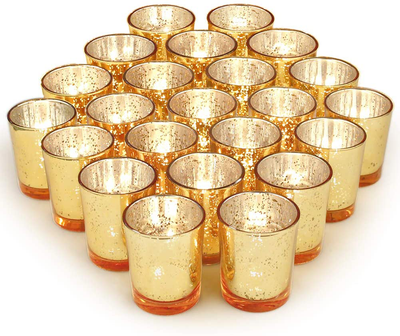LETINE Gold Votive Candle Holders Set of 36 - Speckled Mercury Gold Glass  Candle Holder Bulk - Ideal for Wedding Centerpieces, Party Supplies