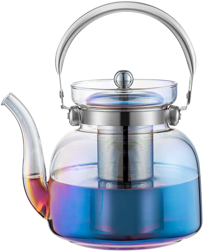 Toptier Tea Kettle for Stove Top, Cast Iron Teapot Stovetop Safe with Infusers for Loose Tea, 22 oz, Light Green