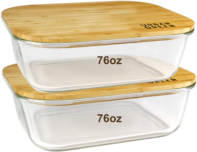 Bovado Set of 4 Rectangular Glass Food Storage Containers (12 oz + 20 oz + 35 oz +50 oz) with Eco-Friendly Bamboo Lids | 4 Bento Boxes for Meal Prep