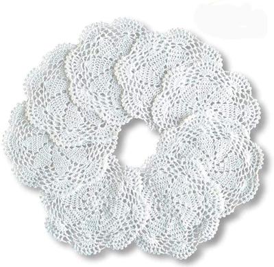 janef White Handmade Crochet Doilies Cotton Table mats Lace Doilies Doily  Round Lace Placemats Crochet Placemat 12 Inches 2pc