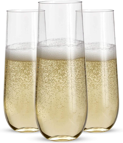 4 Pack Stemless Double-insulated Wine Tumbler Champagne Flutes, 6 OZ  Reusable Cocktail Cups Unbreakable Champagne Toasting Glasses with Lids