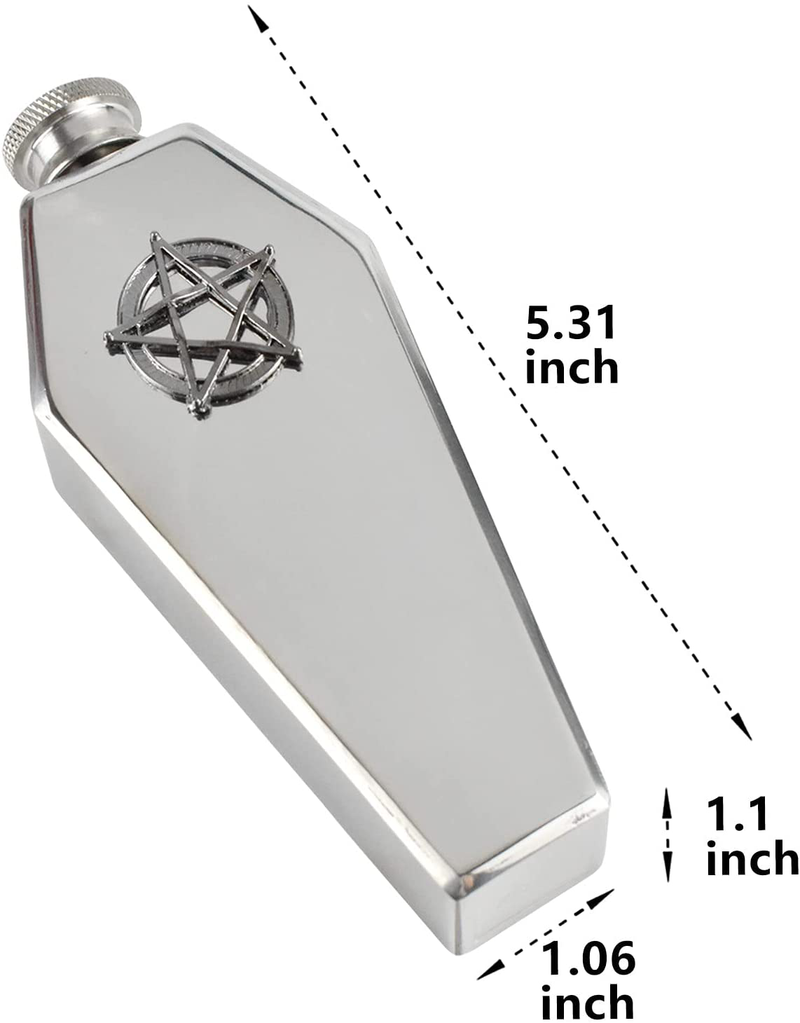 AORCMITN coffin five-pointed star flask for liquor for women men stainless steel mini bottles gift set hip custom personalized small bible pocket silver flask funny with Funnel wine men&