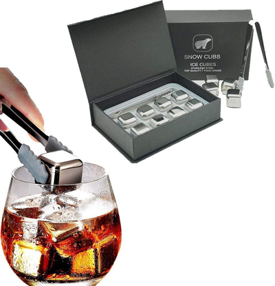 Coffret cadeau pierres à whisky pour homme et femme – 4 boules de glace à  whisky XL en acier inoxydable, pinces spéciales et pochette de congélation