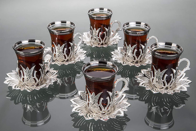 (Set of 6) Turkish Tea Glasses Set with Saucers Holders Spoons & TRAY,  Decorated with Swarovski Type…See more (Set of 6) Turkish Tea Glasses Set  with