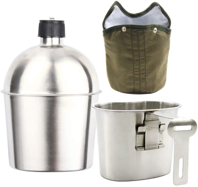 Valtcan Titanium Canteen Military Bottle with Carry Case 1100ml 37oz Capacity