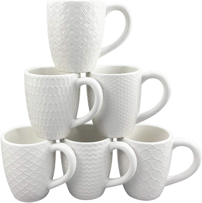MIWARE 10 Ounce Porcelain Mugs, Set of 6, Tea and Coffee Mug Set, Ivory  White (Ivory White, 10OZ)
