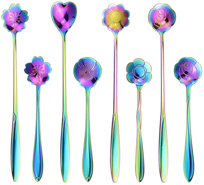 Avail Stainless Steel Flower Coffee Tea Spoon Stirrer, Ceramic Handle Easy to Grip,Perfect for Tea Coffee Dessert Luxury Parties, Size: 12