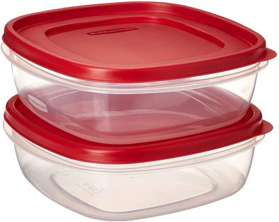 Rubbermaid Easy Find Lid Square 1.5-Gallon Food Storage Container, 2-Pack,  24 Cup, 5.68 Liter Clear and Red