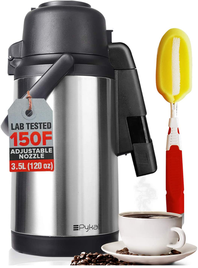 Cresimo 101 Oz (3L) Airpot and 68 Oz Thermal Coffee Carafe bundle featuring  a Stainless Steel Flask and Double Walled Coffee Dispenser with 12 Hour